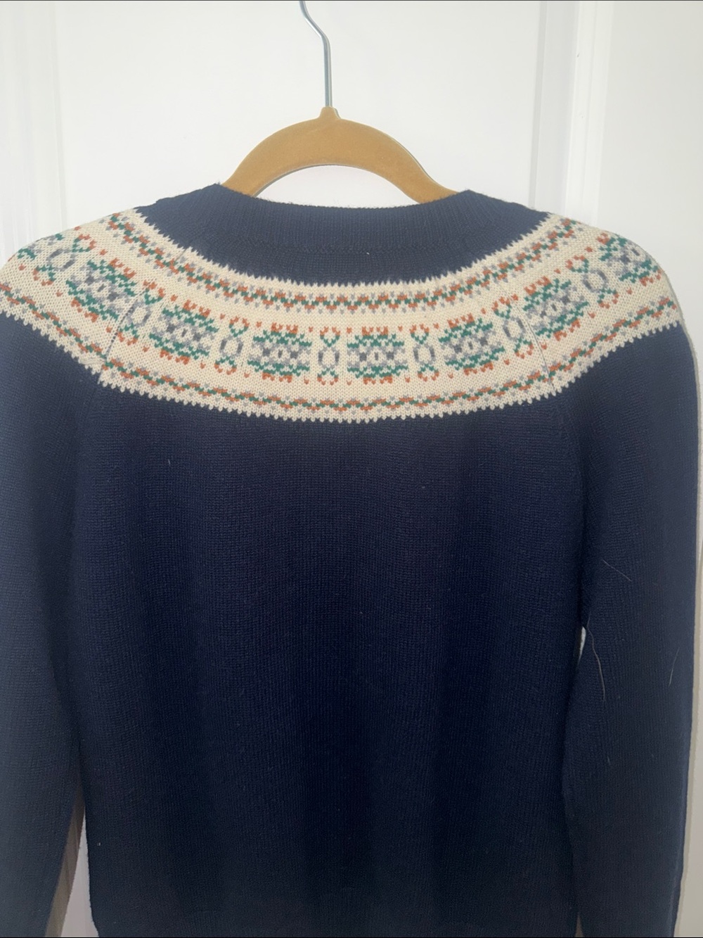 Celine Navy Fair Isle Yoke Cardigan with Gold Buttons - Picture 5 of 11